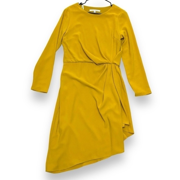 Julia Jordan Mustard Yellow Asymmetrical Faux Wrap Dress - Size 8 - Picture 1 of 9